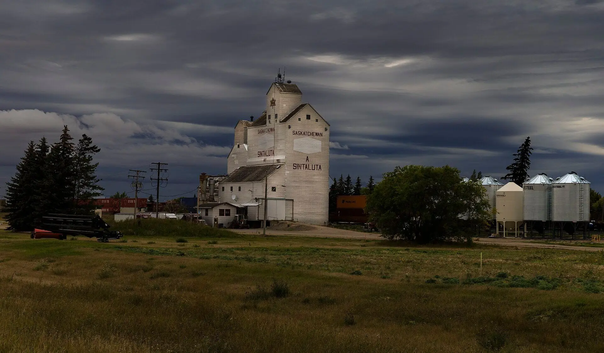 The Sintaluta grain elevator under stormy skies