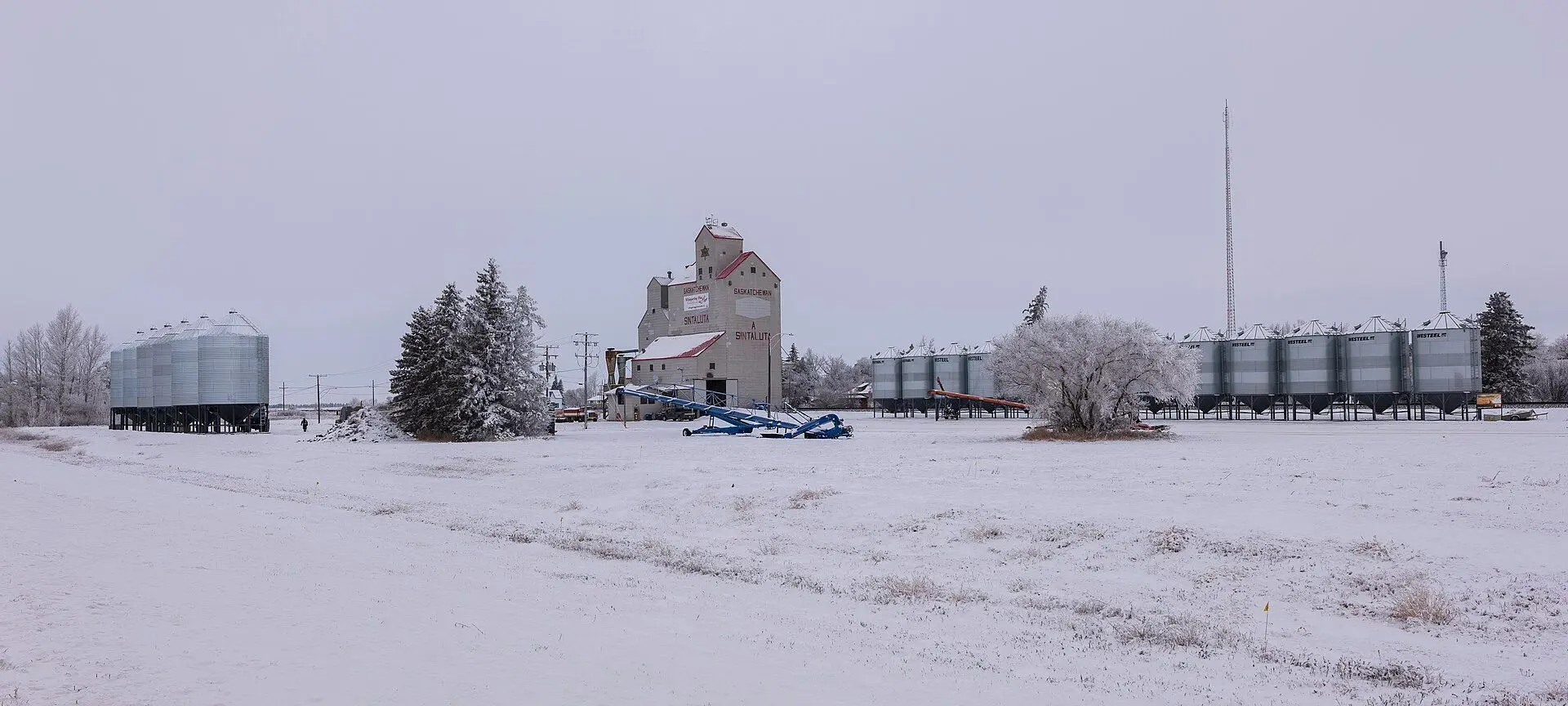 Grain elevator and storage bins in winter