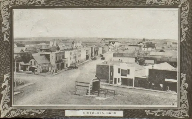 Aerial view of Sintaluta from the main street